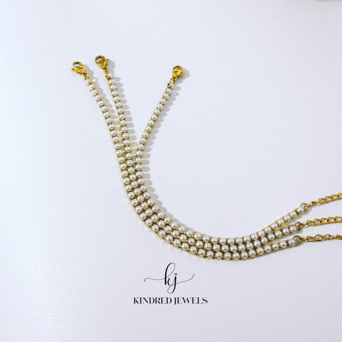 [SG] Faux Pearl Pave Bracelet in Gold | Stainless Steel | Kindred Jewels