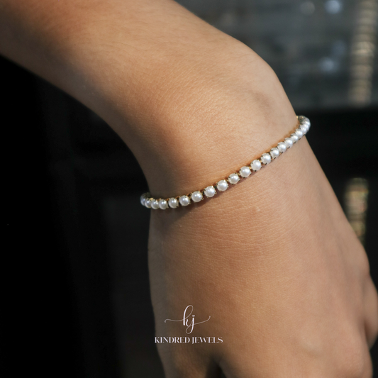 [SG] Faux Pearl Pave Bracelet in Gold | Stainless Steel | Kindred Jewels