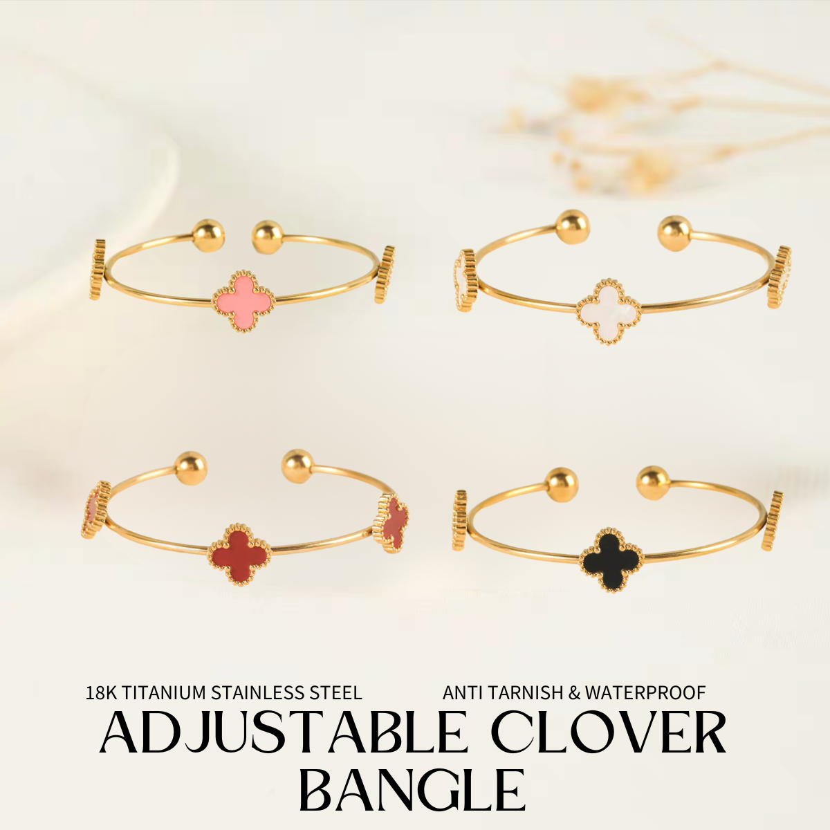 [SG] CLOVER OPEN BANGLE  | TITANIUM | KINDRED JEWELS