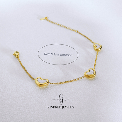 [SG] Le Petite MOP Heart Bracelet | Stainless Steel | Kindred Jewels