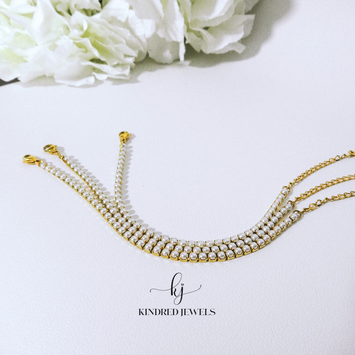 [SG] Faux Pearl Pave Bracelet in Gold | Stainless Steel | Kindred Jewels